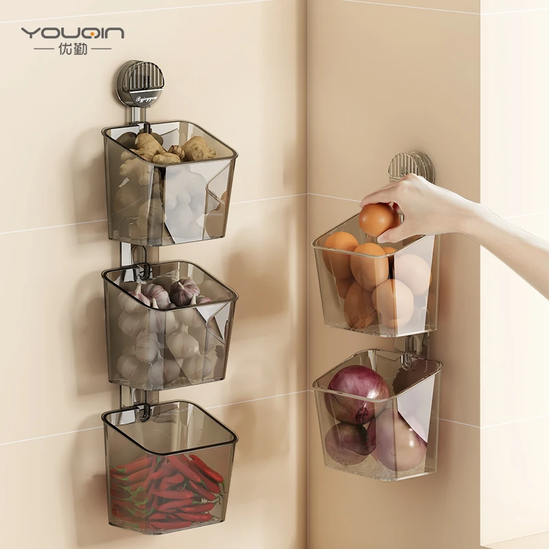 厨房葱姜蒜收纳筐吸盘置物架壁挂生姜大蒜收纳神器免打孔挂篮