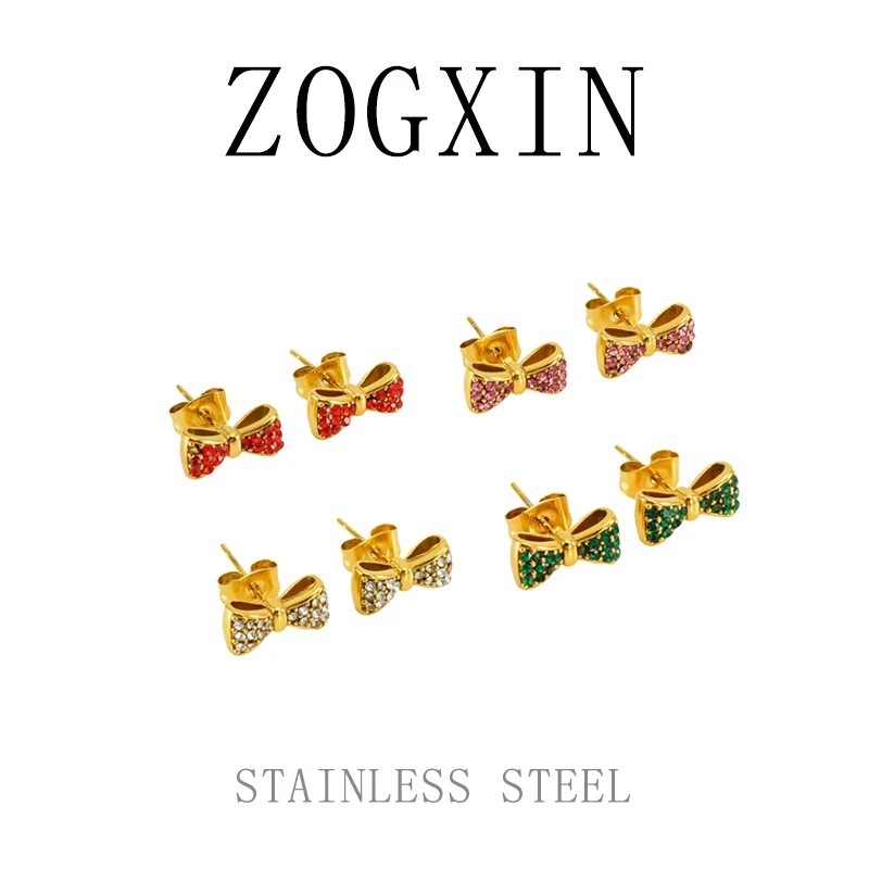 ZogxiN 钛钢耳饰 蝴蝶结Z1297迷你时尚可爱精致甜美气质轻奢镶嵌