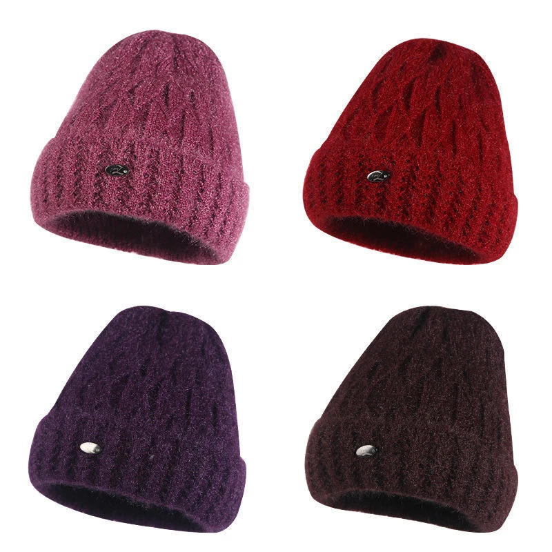 冬款加绒加厚奶奶毛线帽户外防寒防风保暖妈妈款针织帽老太婆帽子