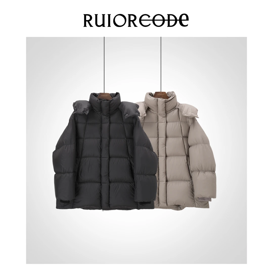 【RUIORCODE】高领连帽方块面包霍尔多巴吉鹅绒羽绒服 理性消费