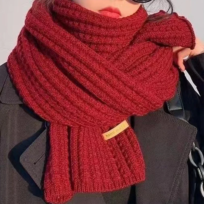 冬款针织简约纯色围巾保暖韩版网红情侣围脖学生长款加厚百搭ins