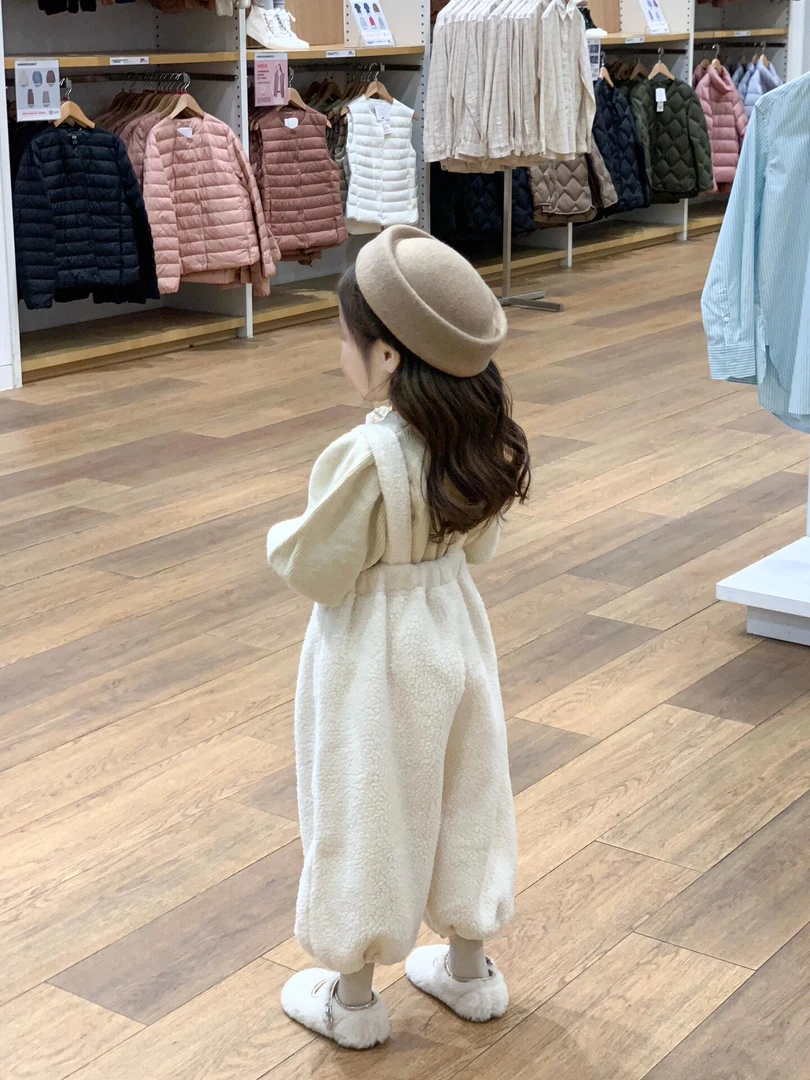 大橙子Studio女童2025秋冬韩版公主泡泡袖毛衣内搭毛毛背带裤套装