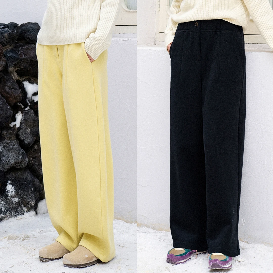 梭家｜流动｜简约通勤两色加绒卫裤秋冬女文艺范休闲宽松长裤百搭