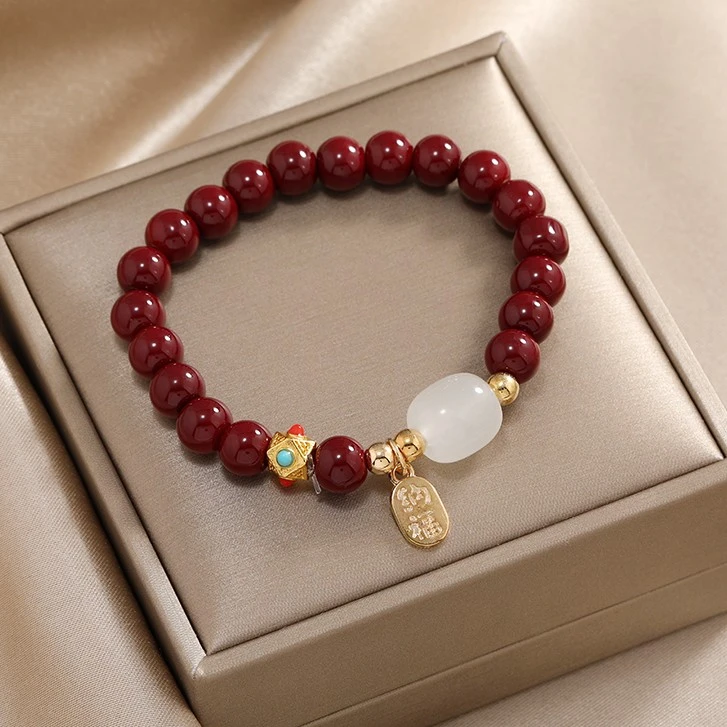 合金手链 【纳福】红色转运珠时尚气质手链手饰手串中国红风格手链