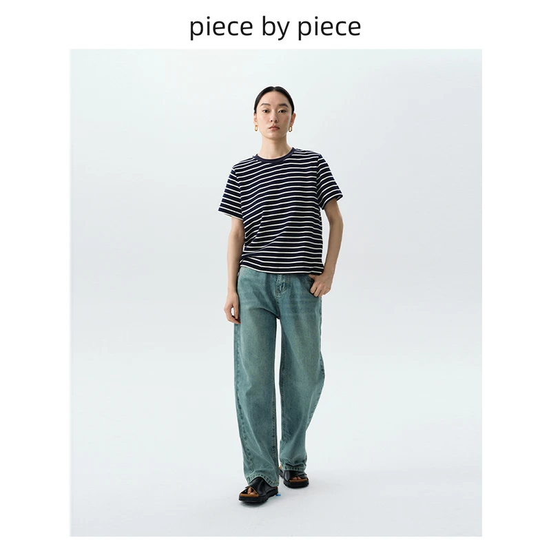 piece by piece 【新品首发】复古直筒做旧肌理感潮流百搭牛仔裤