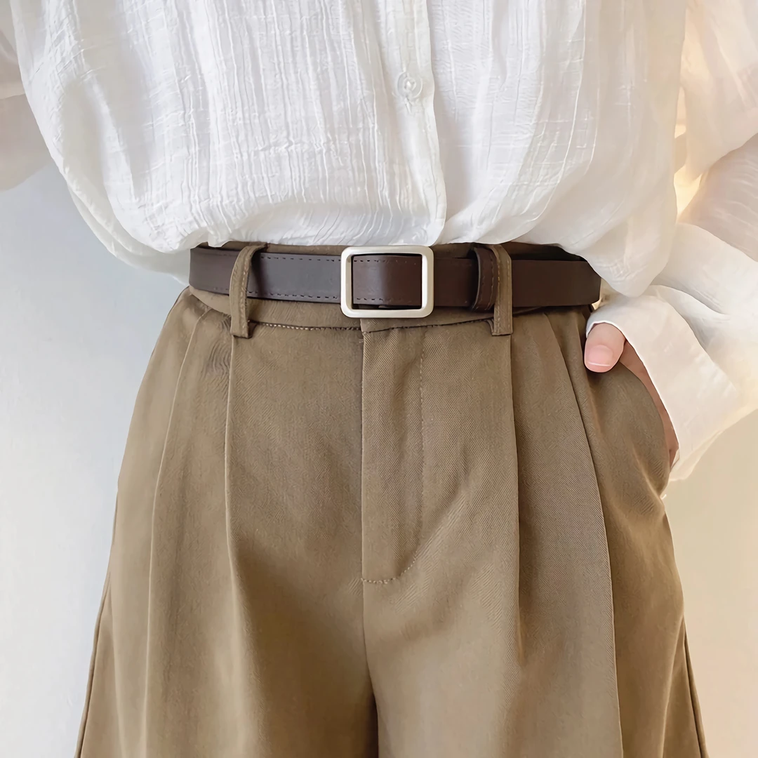 创意新款无孔皮带女夏季装饰牛仔西裤黑色简约复古学生ins风腰带