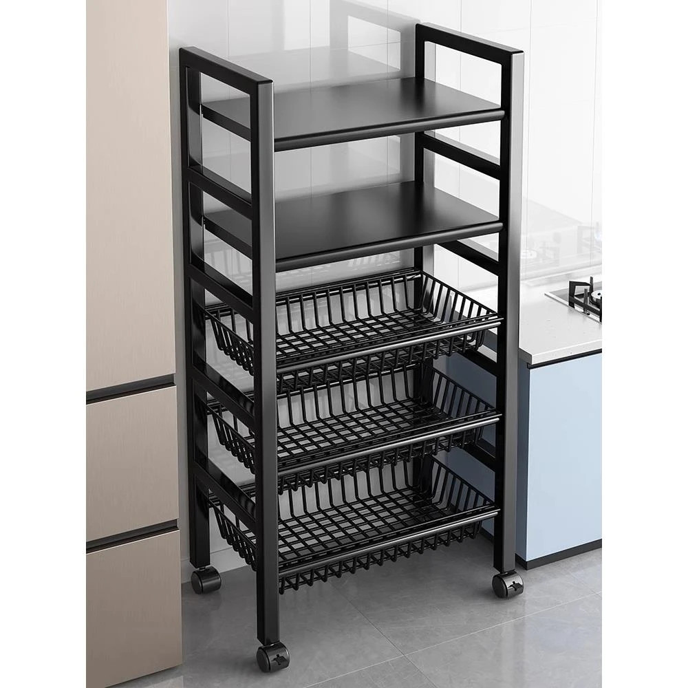 不锈钢厨房置物架落地多层家用浴室小推车蔬菜篮收纳架子用品大全