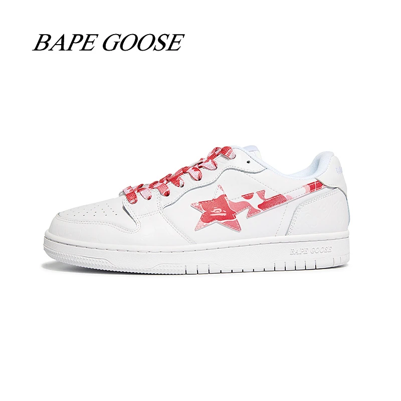 BAPE GOOSE情侣款休闲时尚板鞋白红流星运动鞋低帮女鞋经典潮鞋 B