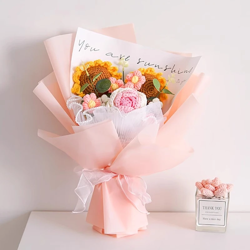 【教师节礼物】送老师礼物钩织小清新花束礼物向日葵渐变玫瑰