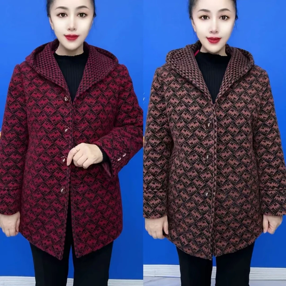 加厚格子帽款外套