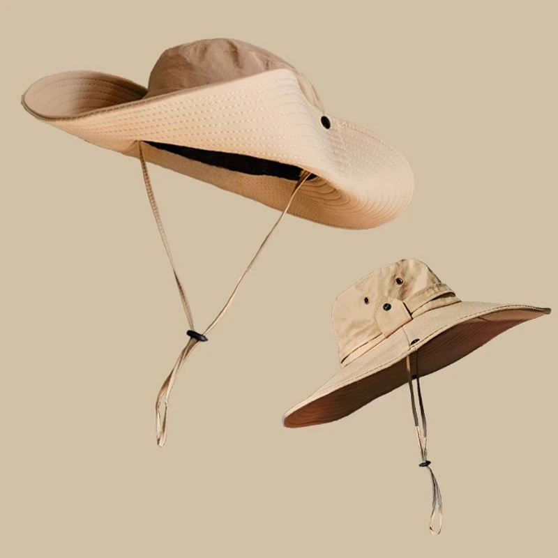 西部牛仔速干渔夫帽防紫外线遮阳登山帽男女户外爬山大帽檐防晒帽