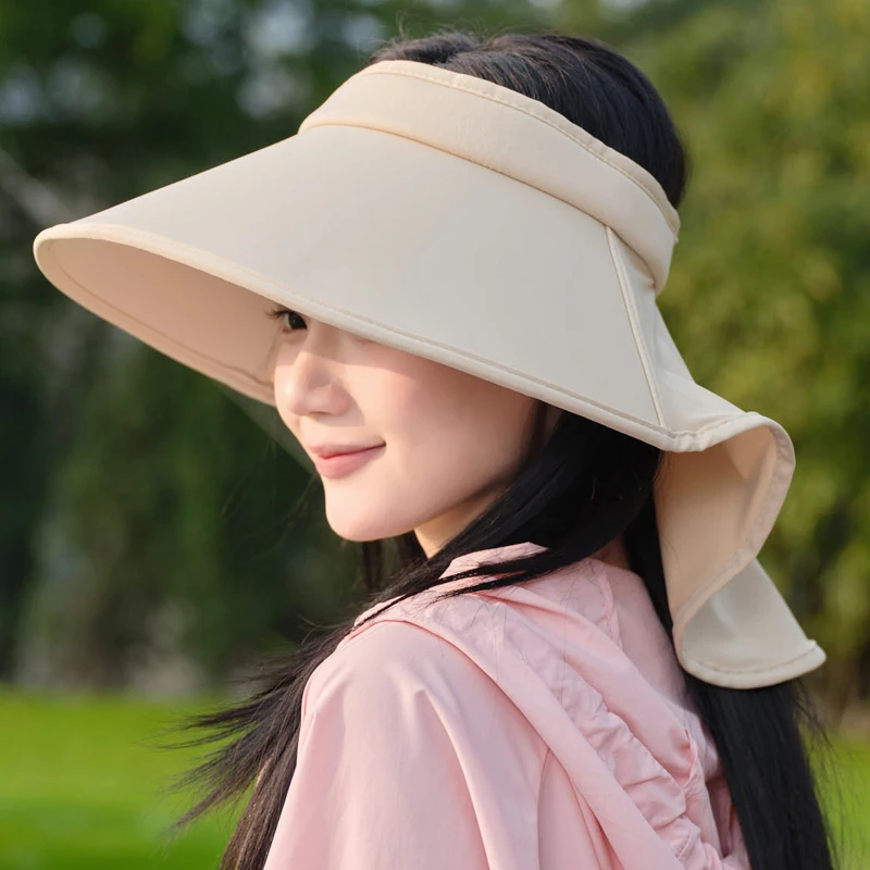 防晒帽女大帽檐夏季出游防紫外线空顶帽男环绕式骑车遮脸UV遮阳帽