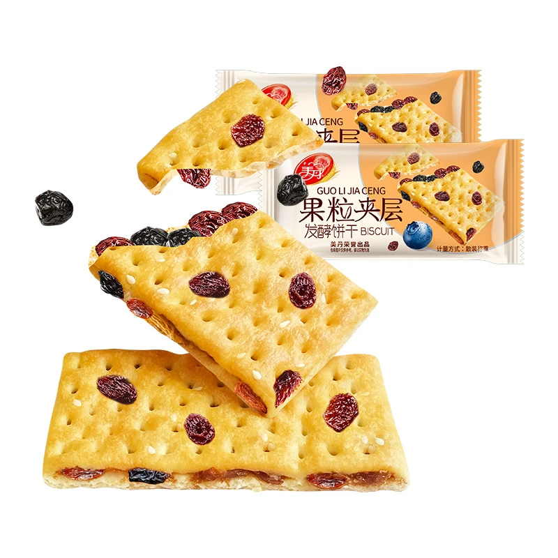 美丹果粒夹层发酵饼干葡萄蔓越莓干代餐饱腹散装休闲点心早餐零食