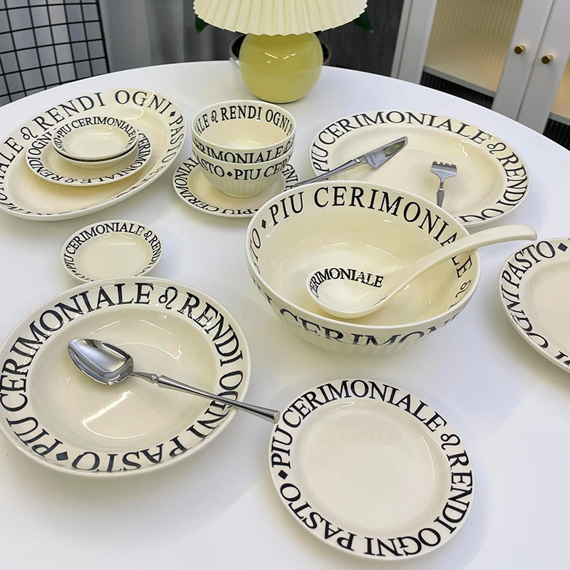 奶油风陶瓷饭碗汤碗 高颜值ins盘子菜盘法式碗盘餐具碗碟家用套装
