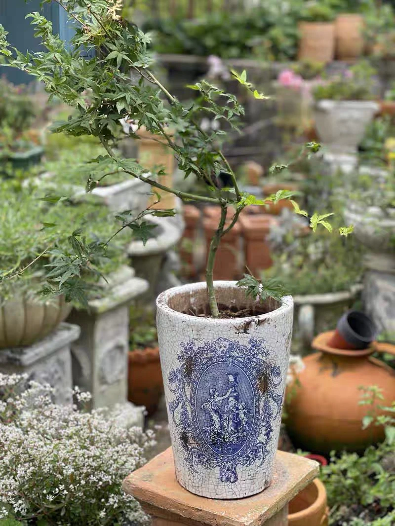 【那里花止】手压红陶粗陶青花瓷天使做旧花盆