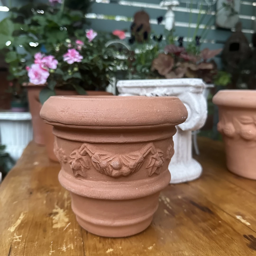 【南乔花园】浮雕麦穗粗陶花盆 圆口收底  欧式 粗制红陶 盆器陶盆