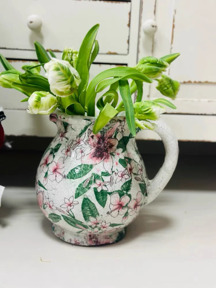 【南乔花园】红陶花盆花瓶贴花复古陶瓷花瓶田园艺术粗陶摆件陶罐