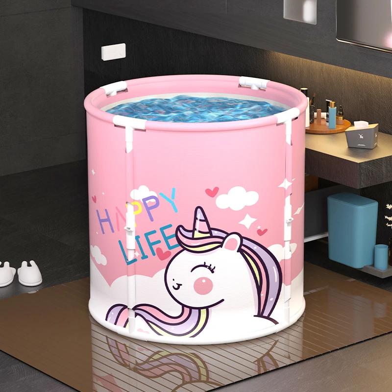 浴桶一键折叠保温泡澡桶成人孩子在家用浴桶粉色女孩用泡澡浴桶