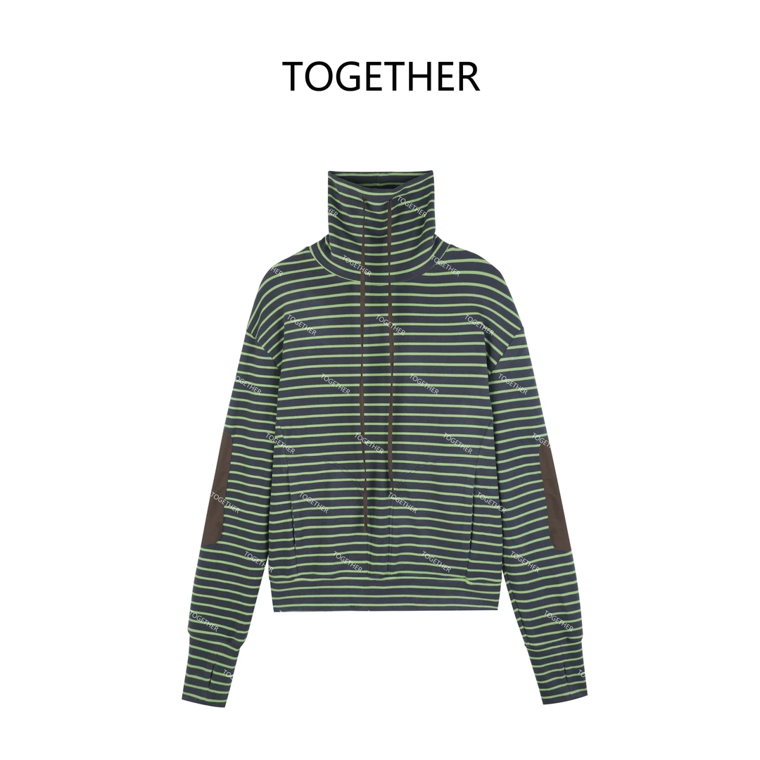 【Together】 · 绿星 · 秋冬高领德绒条纹百搭长袖打底衫上衣#W8770