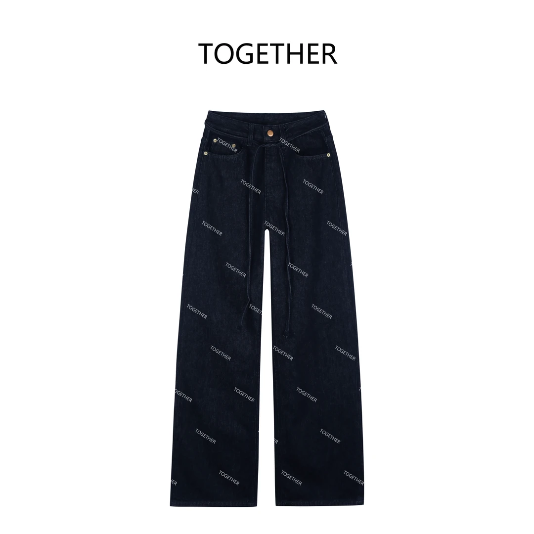 【ASIA BLUE】 · 月晨 · 秋冬无弹带腰绳休闲宽松阔腿牛仔裤#Q5239