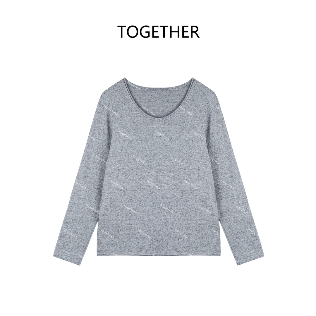 【ASIA BLUE】 2025春款V领卷边简约百搭长袖T恤上衣W1732