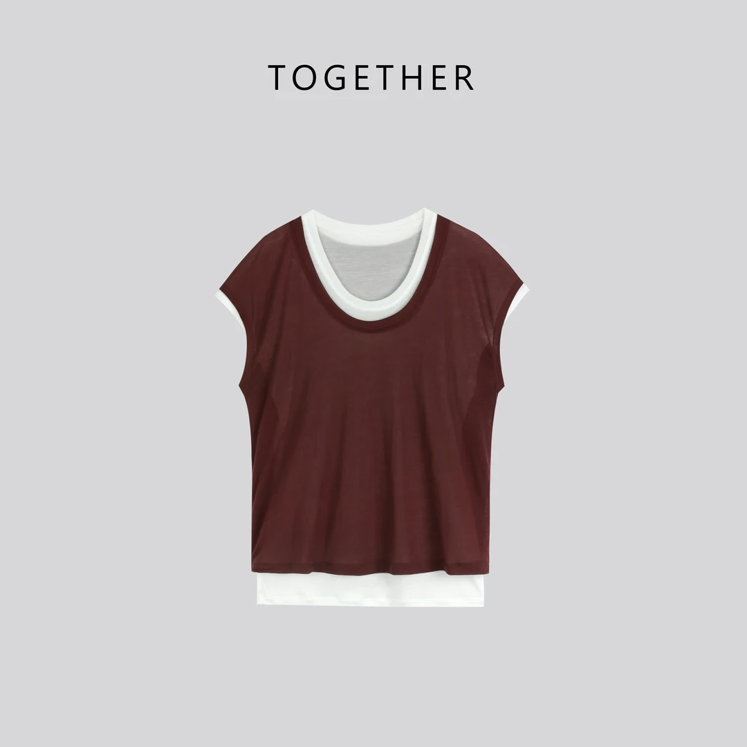 【Together】 · 左思 ·  夏季小飞袖U领真两件套百搭上衣