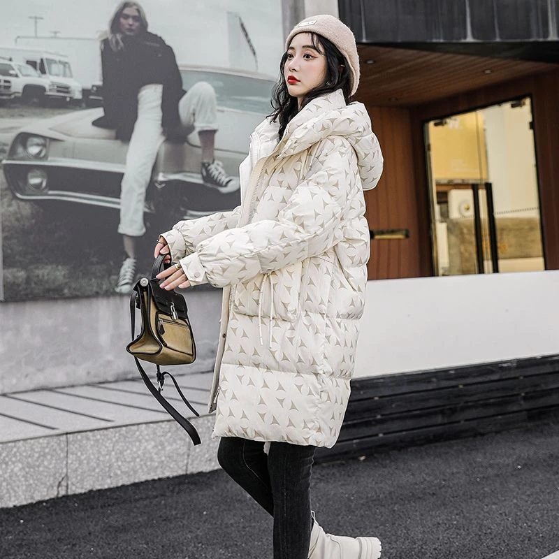 高品质冬季保暖白鸭绒连帽羽绒服女中长款洋气小个子白色羽绒服女