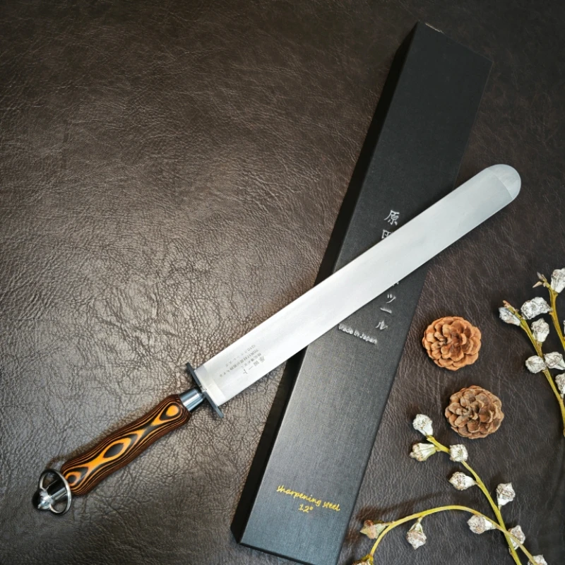 日本原田一卜新款高端细纹磨刀棒宰刀剔骨刀专用扁形磨刀棒挡刀棍