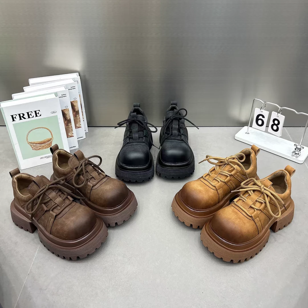 欧洲厚底英伦2024年秋季新款休闲乐福百搭英伦风皮鞋圆头增高休闲