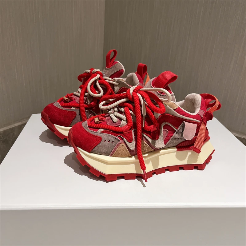 小蛮腰阿甘鞋女春季新款网红拼色厚底增高休闲运动华夫老爹鞋单鞋