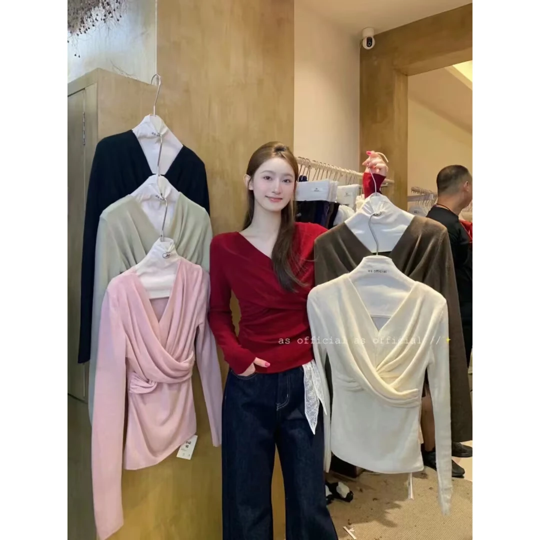 显瘦时尚宽松韩系领交叉收腰百搭小众不规则衫小衫上衣女春秋新款