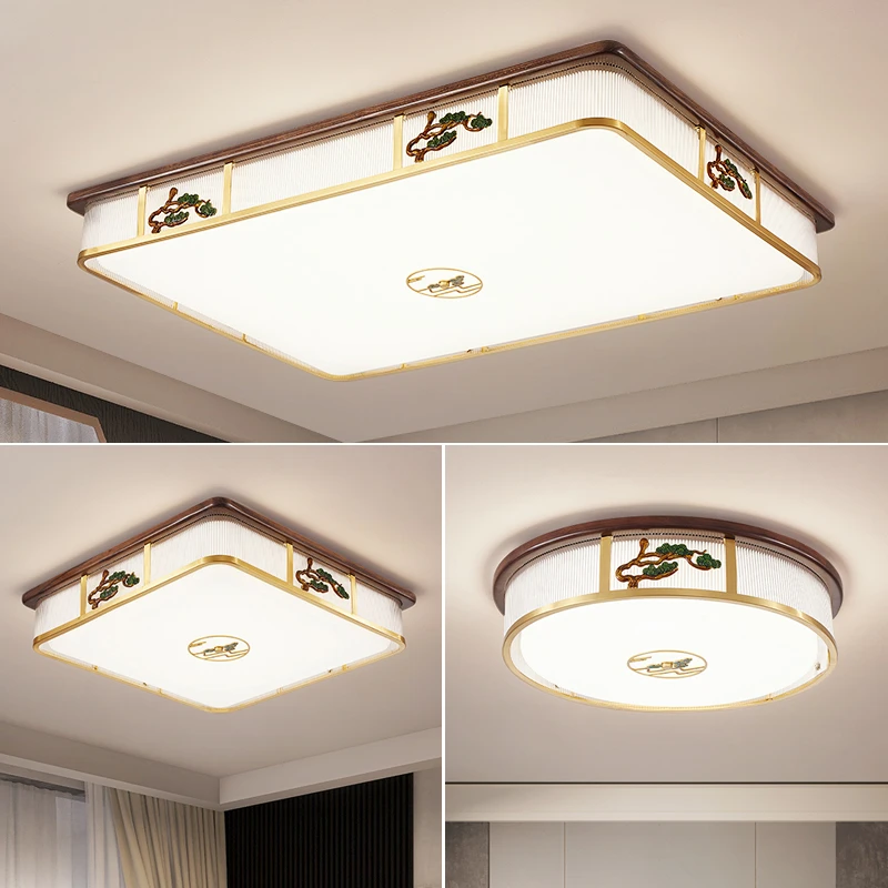 益菲新中式胡桃木客厅吸顶灯餐厅风扇灯卧室吸顶灯大气迎客松新款