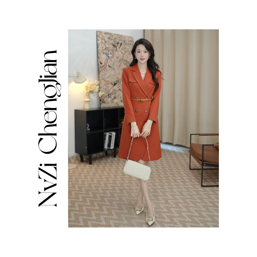 女子成鉴 高级感西装连衣裙时尚通勤端庄大气双排扣裙子 S-22C236