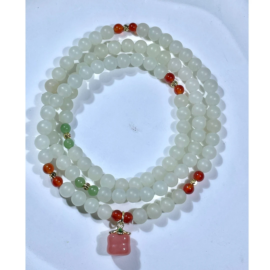 天然和田玉K6mm项链108颗可做多圈手串佩戴送妈妈、女友都可以