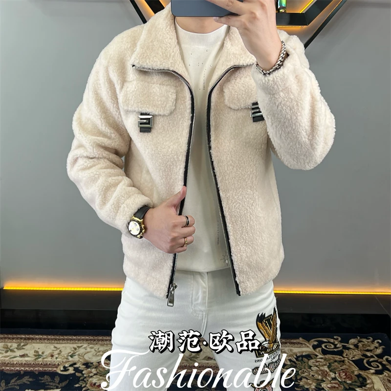 冬季厚款羊羔毛男士大衣潮牌简约净版轻奢时尚潮流外套