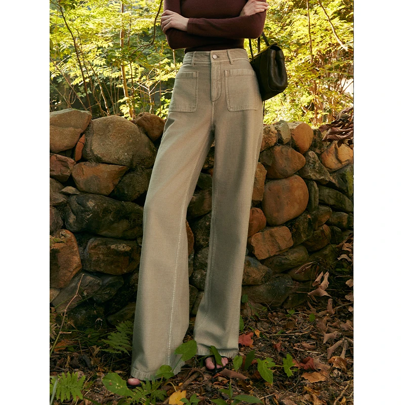 Mix Selection｜复古做旧卡其牛仔直筒裤高腰MSBJK0392