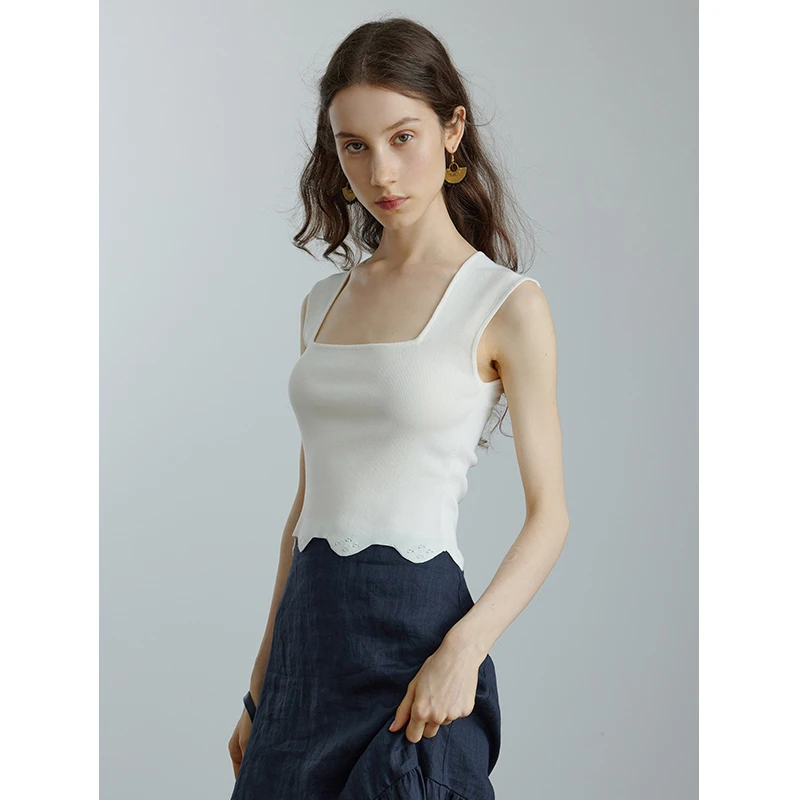 MixSelection｜纯白心事莱赛尔针织秋新款方领百搭短上衣MSCIY0640