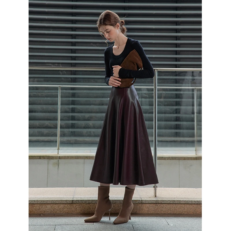 Mix Selection｜序章 PU皮半身裙高腰显瘦A字伞摆气质裙MSCIQ0899
