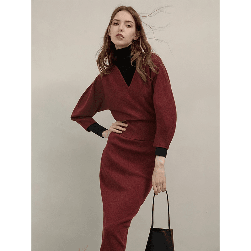 【达人】Mix Selection| 法式v领毛衣半裙套装AW22Y066+AW22Q129