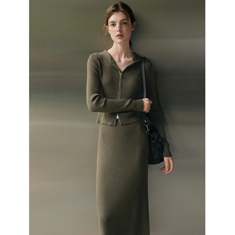 Mix Selection｜冬连帽开衫新款毛衣半裙套装MSCIW0896+MSCIQ0895