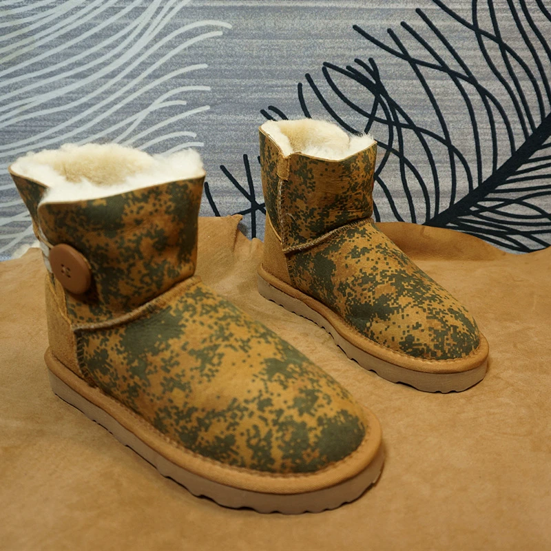 60-1福利瑕疵处理款 冬季真皮羊毛雪地靴 短筒一粒扣保暖靴