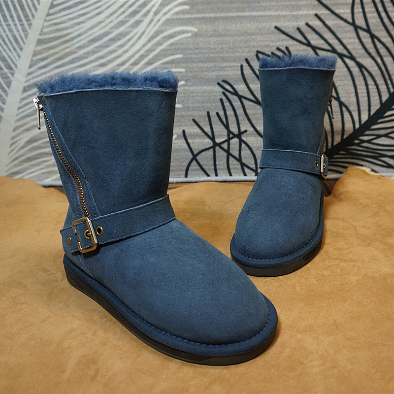 68-4中筒靴 冬季新款真皮羊毛雪地靴 拉链橡胶保暖棉靴