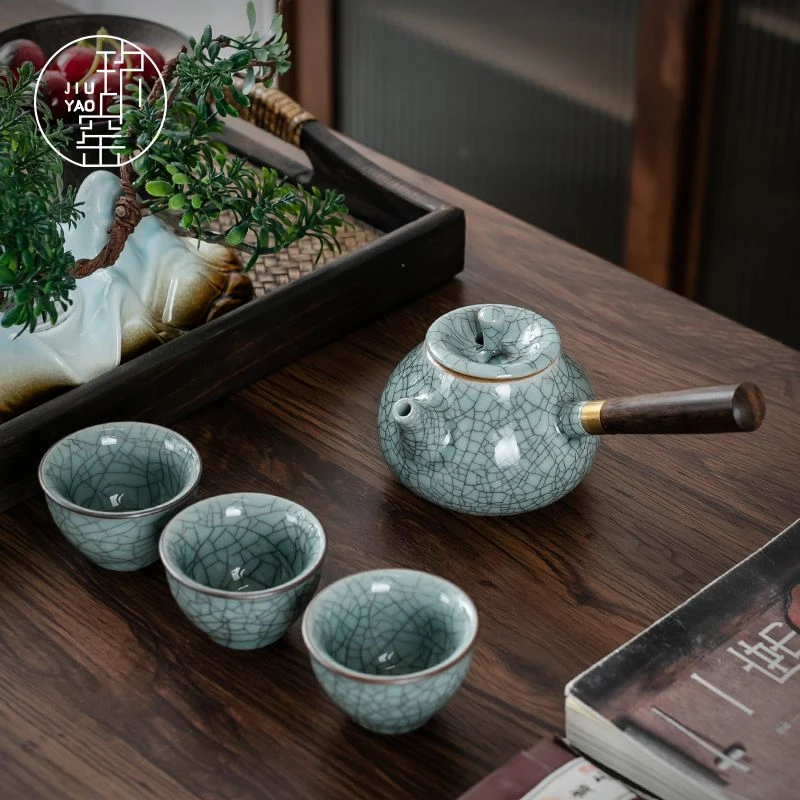 哥窑开片茶壶冰裂大号茶壶泡茶单壶陶瓷功夫茶具茶杯套装家用办公