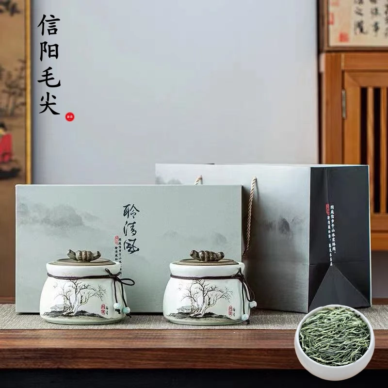 正宗信阳原产毛尖茶叶绿茶明前茶2025新茶散装浓香型陶瓷礼盒装送