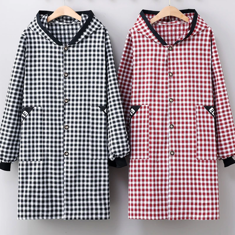 生活匠连帽涤棉罩衣女韩版时尚长袖围裙防污冬季正穿衣羽绒服外套
