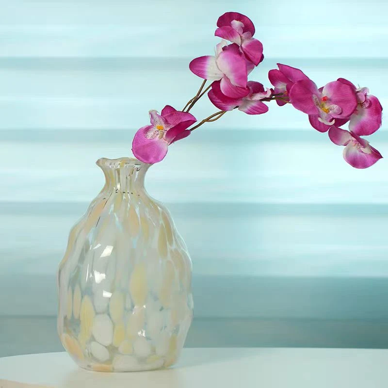 中古风彩色玻璃石榴花瓶软装酒柜水培鲜花 仿真花花器