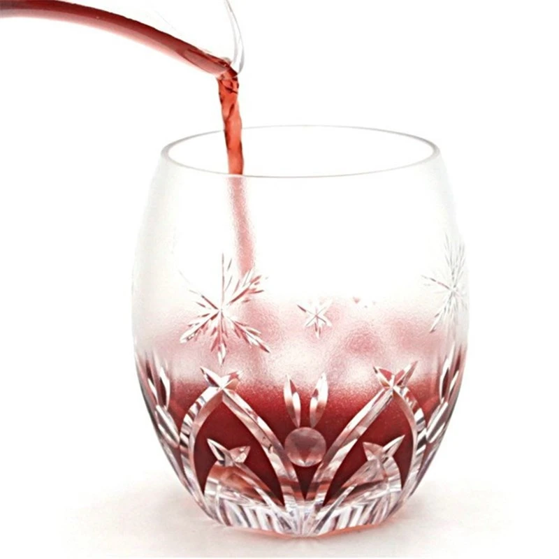 [雪兔]日式水晶玻璃杯江户切子杯手工切割威士忌洋酒杯红酒杯礼品