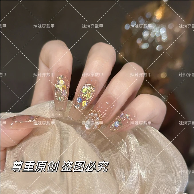 【妮卡的珍珠】纯手工穿戴甲气质款光疗美甲