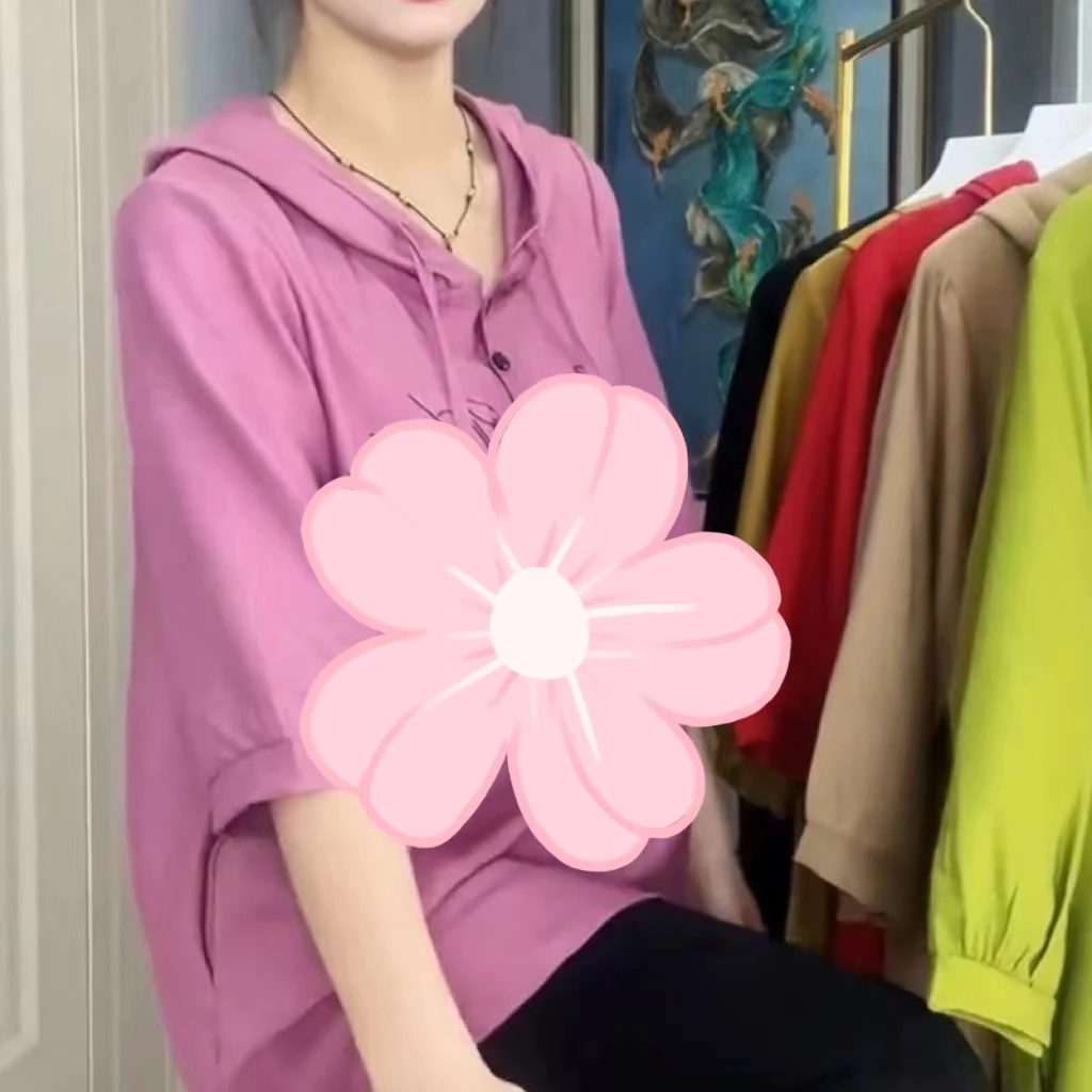预售连帽T恤冰丝时尚休闲百搭宽松韩版洋气显瘦女士春季印