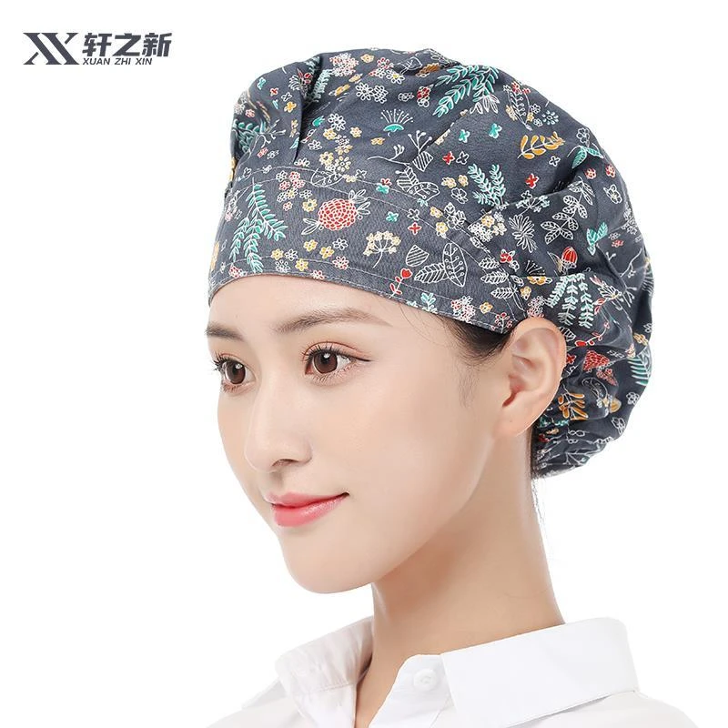 厨房帽子女涤棉家用做饭防油烟掉发工作帽车间工作帽子碎花碎花